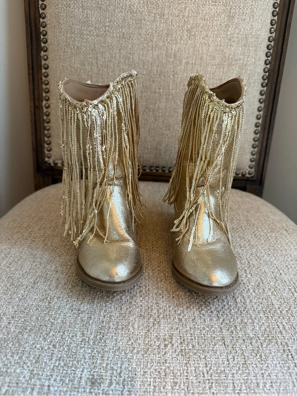 Girls Gold shiny glitter tassel cowgirl boots size toddler US 11 or 29